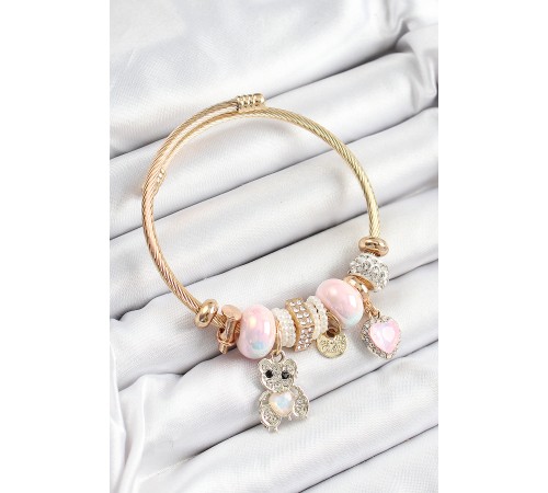 316L Çelik Pembe Zirkon Taşlı Ayıcık Ve Kalp Model Gold Renk Charm Bileklik 316L Çelik Pembe Zirkon Taşlı Ayıcık Ve Kalp Model Gold Renk Charm Bileklik