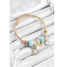 316L Çelik Mavi Zirkon Taşlı Ayıcık Ve Kalp Model Gold Renk Charm Bileklik