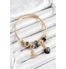 316L Çelik Siyah İstiridye Model Gold Renk Charm Bileklik