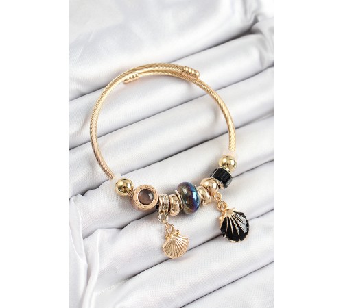 316L Çelik Siyah İstiridye Model Gold Renk Charm Bileklik 316L Çelik Siyah İstiridye Model Gold Renk Charm Bileklik