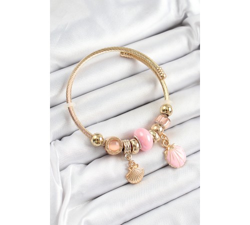 316L Çelik Pembe İstiridye Model Gold Renk Charm Bileklik 316L Çelik Pembe İstiridye Model Gold Renk Charm Bileklik