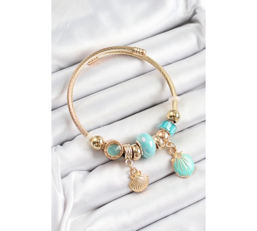 316L Çelik Mavi İstiridye Model Gold Renk Charm Bileklik 316L Çelik Mavi İstiridye Model Gold Renk Charm Bileklik