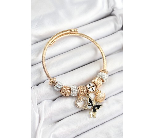 316L Çelik Siyah Zirkon Taşlı Kalp Kelebek Ve İstiridye Model Gold Renk Charm Bileklik 316L Çelik Siyah Zirkon Taşlı Kalp Kelebek Ve İstiridye Model Gold Renk Charm Bileklik