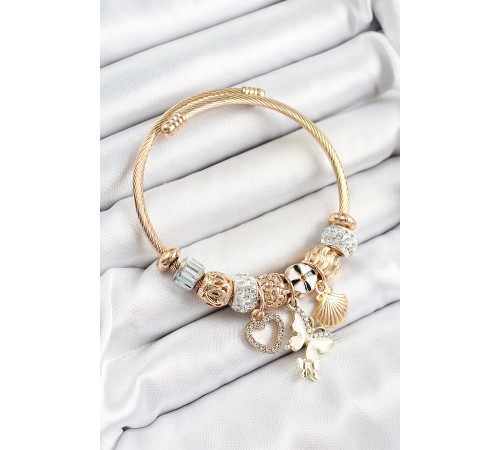 316L Çelik Beyaz Zirkon Taşlı Kalp Kelebek Ve İstiridye Model Gold Renk Charm Bileklik 316L Çelik Beyaz Zirkon Taşlı Kalp Kelebek Ve İstiridye Model Gold Renk Charm Bileklik