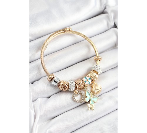 316L Çelik Mavi Zirkon Taşlı Kalp Kelebek Ve İstiridye Model Gold Renk Charm Bileklik 316L Çelik Mavi Zirkon Taşlı Kalp Kelebek Ve İstiridye Model Gold Renk Charm Bileklik