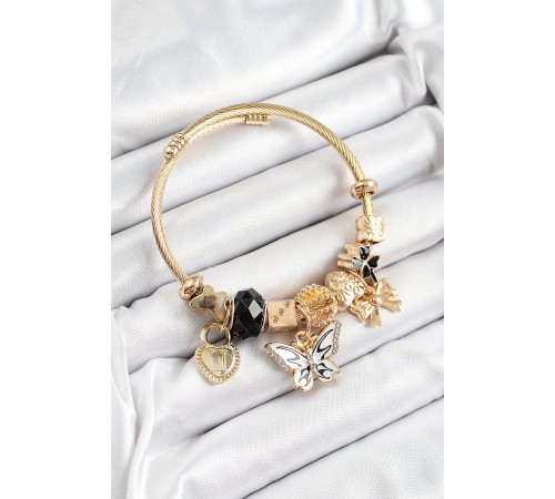 316L Çelik Siyah Zirkon Taşlı Kelebek Fiyonk Ve Kilit Model Gold Renk Charm Bileklik 316L Çelik Siyah Zirkon Taşlı Kelebek Fiyonk Ve Kilit Model Gold Renk Charm Bileklik
