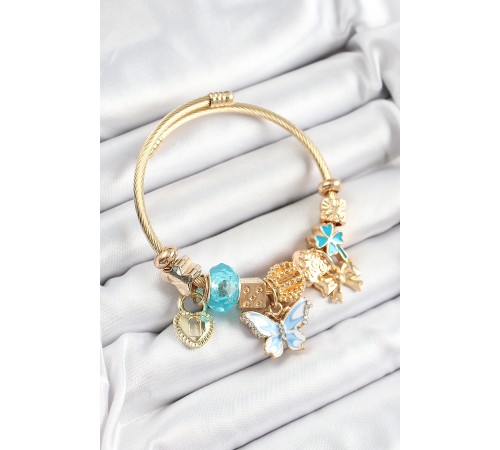 316L Çelik Mavi Zirkon Taşlı Kelebek Fiyonk Ve Kilit Model Gold Renk Charm Bileklik 316L Çelik Mavi Zirkon Taşlı Kelebek Fiyonk Ve Kilit Model Gold Renk Charm Bileklik