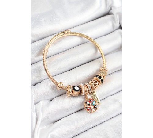 316L Çelik Siyah Nazarlı Zirkon Taşlı İnci Detaylı Hayat Ağacı Model Gold Renk Charm Bileklik 316L Çelik Siyah Nazarlı Zirkon Taşlı İnci Detaylı Hayat Ağacı Model Gold Renk Charm Bileklik