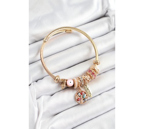 316L Çelik Pembe Nazarlı Zirkon Taşlı İnci Detaylı Hayat Ağacı Model Gold Renk Charm Bileklik 316L Çelik Pembe Nazarlı Zirkon Taşlı İnci Detaylı Hayat Ağacı Model Gold Renk Charm Bileklik