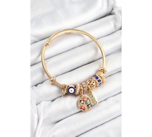 316L Çelik Lacivert Nazarlı Zirkon Taşlı İnci Detaylı Hayat Ağacı Model Gold Renk Charm Bileklik 316L Çelik Lacivert Nazarlı Zirkon Taşlı İnci Detaylı Hayat Ağacı Model Gold Renk Charm Bileklik