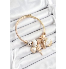 316L Çelik Beyaz Zirkon Taşlı Yıldız Melek İstiridye Ve Kalp Model Gold Renk Charm Bileklik