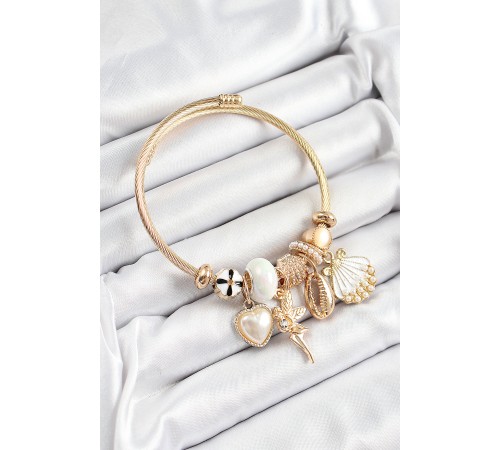 316L Çelik Beyaz Zirkon Taşlı Yıldız Melek İstiridye Ve Kalp Model Gold Renk Charm Bileklik 316L Çelik Beyaz Zirkon Taşlı Yıldız Melek İstiridye Ve Kalp Model Gold Renk Charm Bileklik