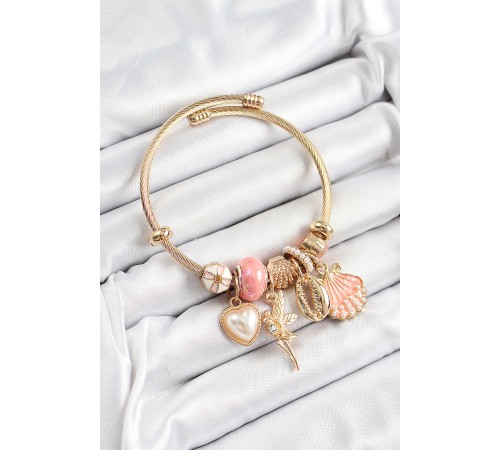 316L Çelik Pembe Zirkon Taşlı Yıldız Melek İstiridye Ve Kalp Model Gold Renk Charm Bileklik 316L Çelik Pembe Zirkon Taşlı Yıldız Melek İstiridye Ve Kalp Model Gold Renk Charm Bileklik