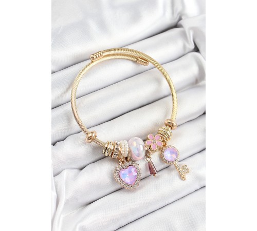 316L Çelik Mor Zirkon Taşlı Anahtar Ve Kalp Model Gold Renk Charm Bileklik 316L Çelik Mor Zirkon Taşlı Anahtar Ve Kalp Model Gold Renk Charm Bileklik