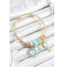 316L Çelik Mavi Zirkon Taşlı Anahtar Ve Kalp Model Gold Renk Charm Bileklik