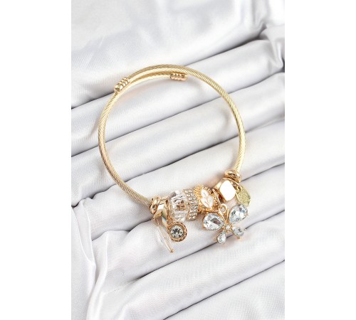316L Çelik Beyaz Zirkon Taşlı Kelebek Model Gold Renk Charm Bileklik 316L Çelik Beyaz Zirkon Taşlı Kelebek Model Gold Renk Charm Bileklik