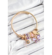 316L Çelik Mor Zirkon Taşlı Kelebek Model Gold Renk Charm Bileklik