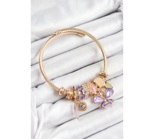 316L Çelik Mor Zirkon Taşlı Kelebek Model Gold Renk Charm Bileklik 316L Çelik Mor Zirkon Taşlı Kelebek Model Gold Renk Charm Bileklik