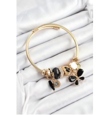 316L Çelik Siyah Zirkon Taşlı Kelebek Model Gold Renk Charm Bileklik