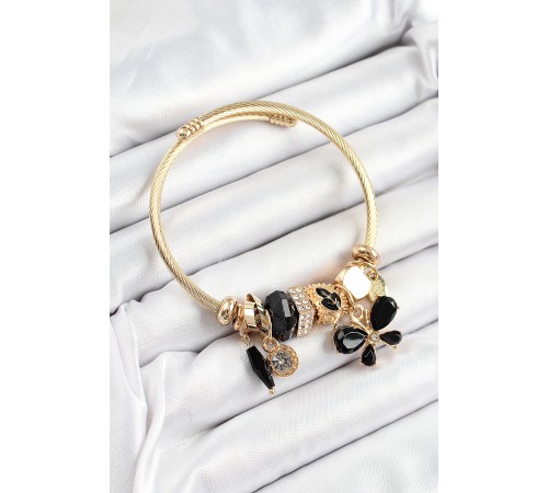 316L Çelik Siyah Zirkon Taşlı Kelebek Model Gold Renk Charm Bileklik 316L Çelik Siyah Zirkon Taşlı Kelebek Model Gold Renk Charm Bileklik