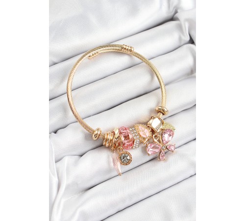316L Çelik Pembe Zirkon Taşlı Kelebek Model Gold Renk Charm Bileklik 316L Çelik Pembe Zirkon Taşlı Kelebek Model Gold Renk Charm Bileklik
