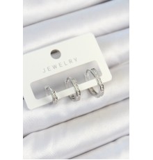 Pirinç Zirkon Taşlı Halka Model Gümüş Renk 3'lü Çift Kadın Küpe Set