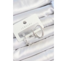 Pirinç Zirkon Taşlı Sallantılı Model Gümüş Renk 3'lü Çift Kadın Küpe Set