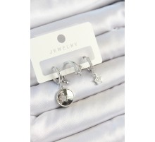 Pirinç Zirkon Taşlı Sallantılı Yıldız Model Gümüş Renk 3'lü Çift Kadın Küpe Set