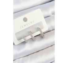 Pirinç Zirkon Taşlı Halka Model Gümüş Renk 3'lü Çift Kadın Küpe Set