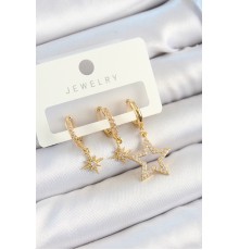 Pirinç Zirkon Taşlı Yıldız Model Gold Renk 3'lü Çift Kadın Küpe Set