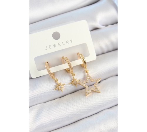 Pirinç Zirkon Taşlı Yıldız Model Gold Renk 3'lü Çift Kadın Küpe Set Pirinç Zirkon Taşlı Yıldız Model Gold Renk 3'lü Çift Kadın Küpe Set