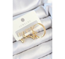 Pirinç Zirkon Taşlı Yıldız Ve Halka Model Gold Renk 3'lü Çift Kadın Küpe Set