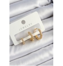 Pirinç Zirkon Taşlı Halka Model Gold Renk 3'lü Çift Kadın Küpe Set
