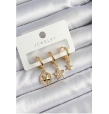 Pirinç Zirkon Taşlı Yıldız Model Gold Renk 3'lü Çift Kadın Küpe Set