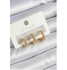 Pirinç Zirkon Taşlı Yıldız Model Gold Renk 3'lü Çift Kadın Küpe Set