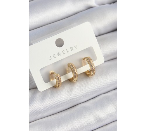 Pirinç Zirkon Taşlı Yıldız Model Gold Renk 3'lü Çift Kadın Küpe Set Pirinç Zirkon Taşlı Yıldız Model Gold Renk 3'lü Çift Kadın Küpe Set