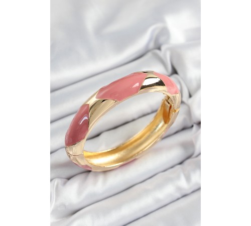 Pirinç Pembe Mineli Baklava Model Gold Renk Kadın Kelepçe Pirinç Pembe Mineli Baklava Model Gold Renk Kadın Kelepçe