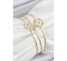 Pirinç Zirkon Taşlı Yonca Model Gold Renk Vip 3'lü Kadın Bileklik