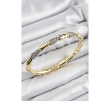 Pirinç Zirkon Taşlı Kemik Model Gold Renk Vip Kadın Bileklik
