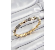 Pirinç Zirkon Taşlı Kemik Model Gold Renk Vip Kadın Bileklik