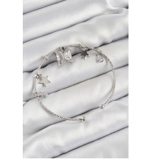 Pirinç Zirkon Taşlı Kelebek Ve Yıldız Model Gümüş Renk Charm Bileklik