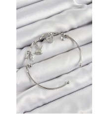 Pirinç Zirkon Taşlı Tavşan Ve Kalp Model Gümüş Renk Charm Bileklik