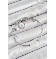 Pirinç Zirkon Taşlı Pusula Model Gümüş Renk Charm Bileklik