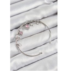 Pirinç Zirkon Taşlı Pembe Kalp Model Gümüş Renk Charm Bileklik