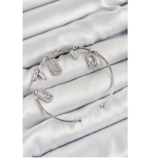 Pirinç Zirkon Taşlı Dikdörtgen Model Gümüş Renk Charm Bileklik