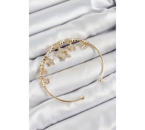 Pirinç Zirkon Taşlı Yıldız Model Gold Renk Charm Bileklik
