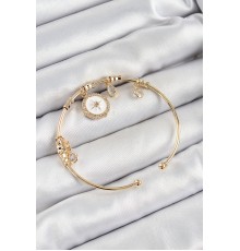 Pirinç Zirkon Taşlı Pusula Model Gold Renk Charm Bileklik