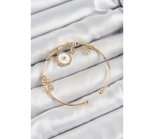 Pirinç Zirkon Taşlı Pusula Model Gold Renk Charm Bileklik