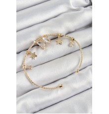 Pirinç Zirkon Taşlı Kelebek Ve Yıldız Model Gold Renk Charm Bileklik