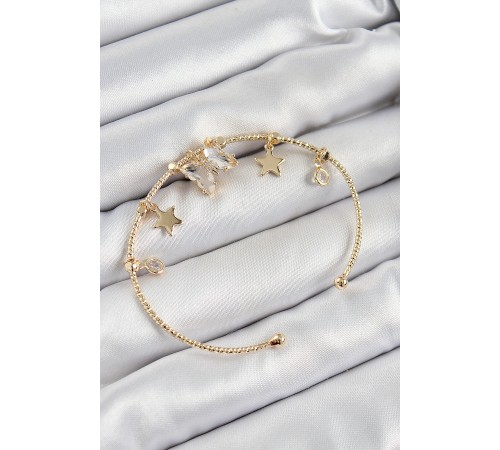 Pirinç Zirkon Taşlı Kelebek Ve Yıldız Model Gold Renk Charm Bileklik